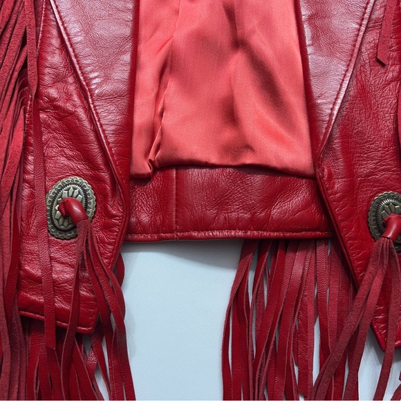 Vtg Scully Red Leather Fringe Cropped Jacket Womens Small Western Biker.    READ - Picture 5 of 16